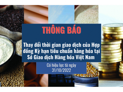 THÔNG BÁO: Thay đổi thời gian giao dịch của Hợp đồng Kỳ hạn tiêu chuẩn hàng hóa tại Sở Giao dịch Hàng hóa Việt Nam